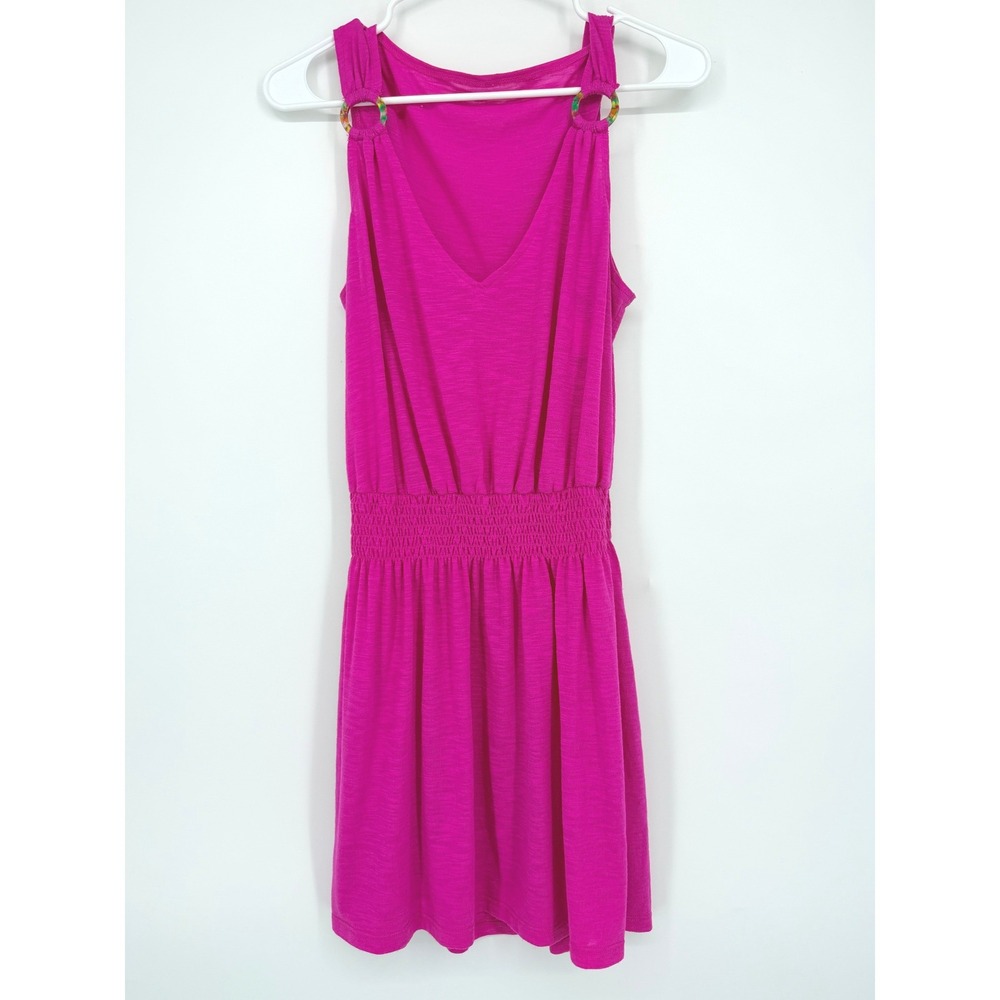 Beca by Rebecca Virtue Magenta Pink Smocked Waist O-Ring Swim Cover Up Dress S
